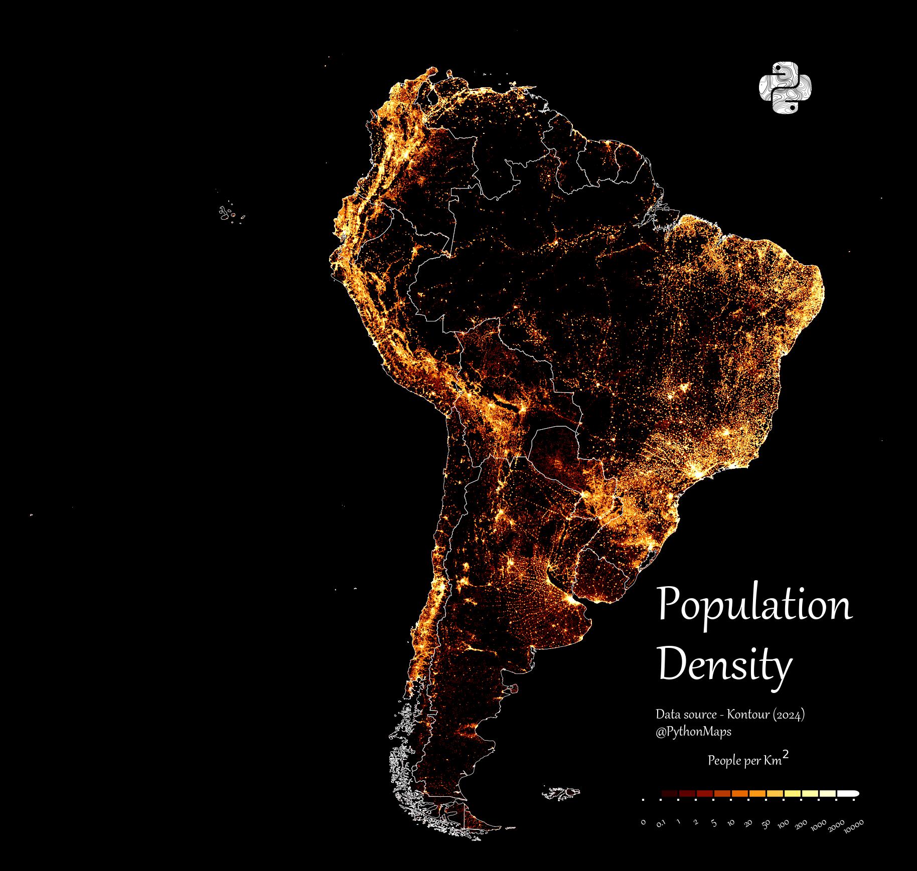 The Population density of South America